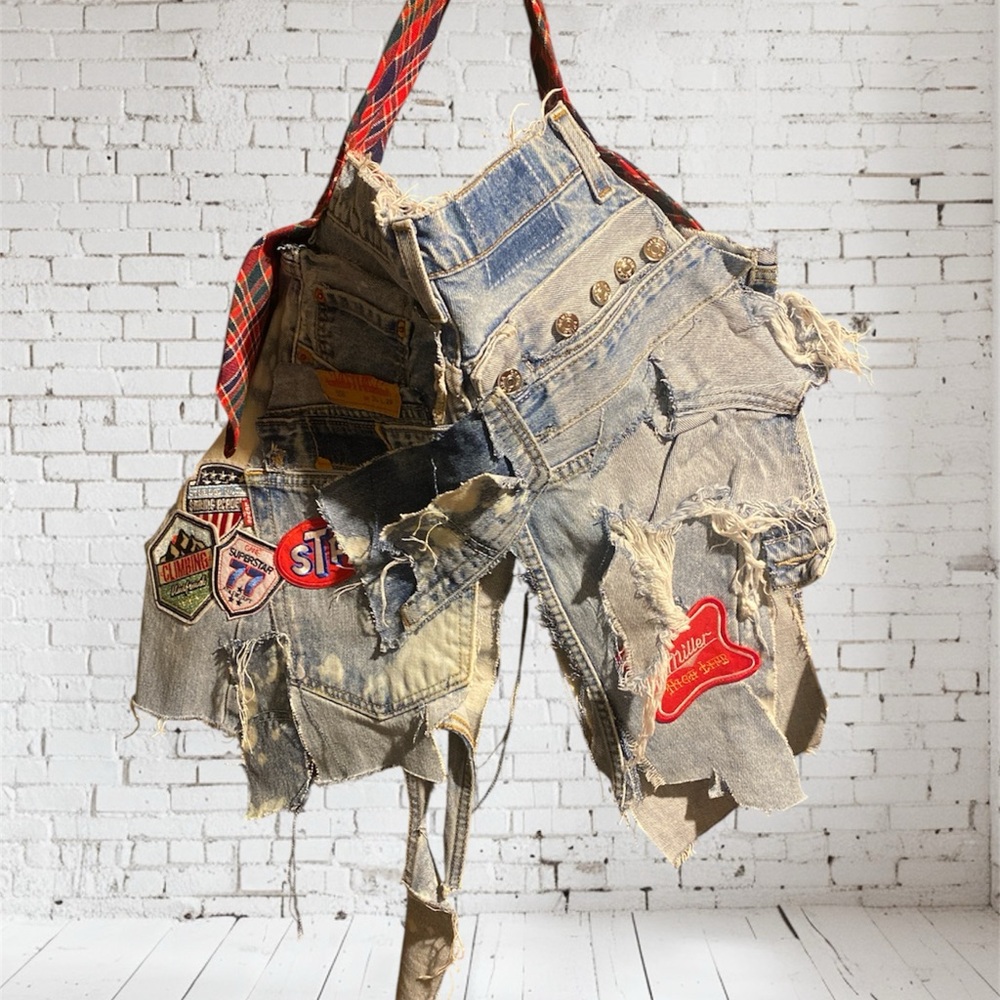 Distressed Denim Patchwork hobo bag